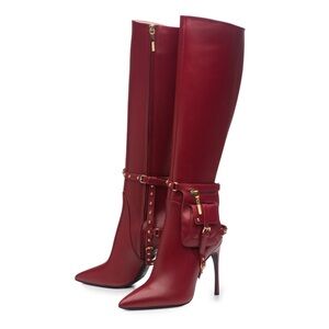 Kendall Miles Attitude Boot Oxblood Red Heeled Boots with Gold Details